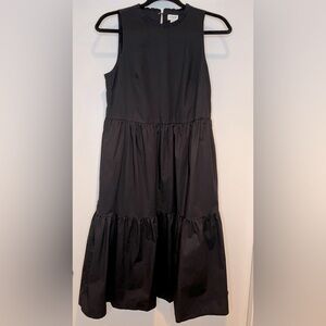J. Crew Black Sleeveless Tiered Midi Dress With Pockets Cotton Size 0